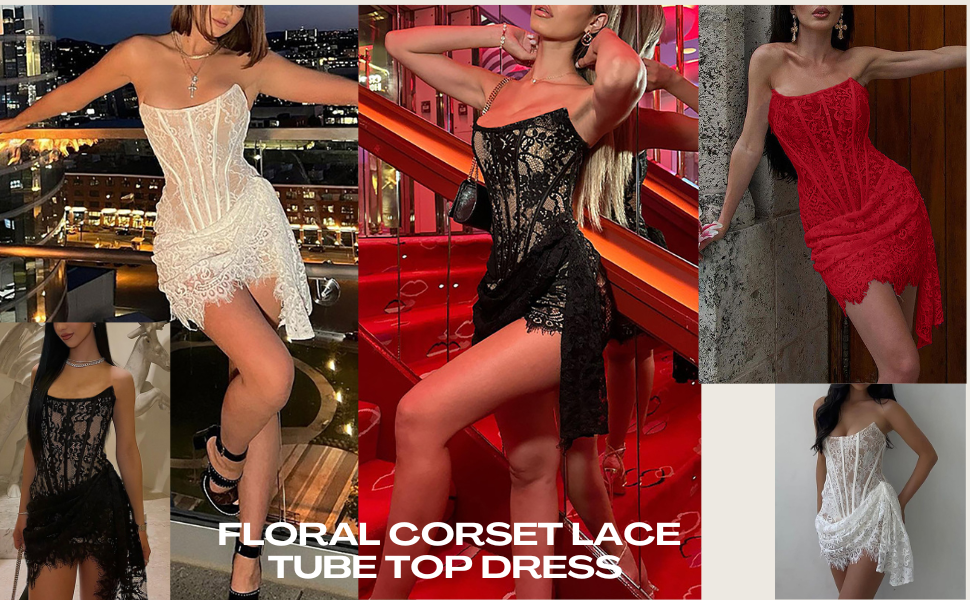 Amazon.com: BAIMORE Women's Sexy Lace Draped Tube Mini Dress