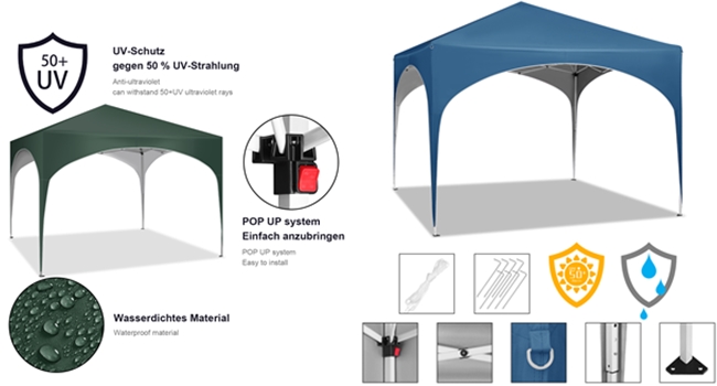 WOLTU Gazebo Pieghevole Da Giardino. Gazebo Impermeabile Pop Up Da 3x3m Con Pannelli Laterali. Tendone Da Esterno. Altezza Regolabile. Protezione UV. Con Custodia Verde 12 PVL