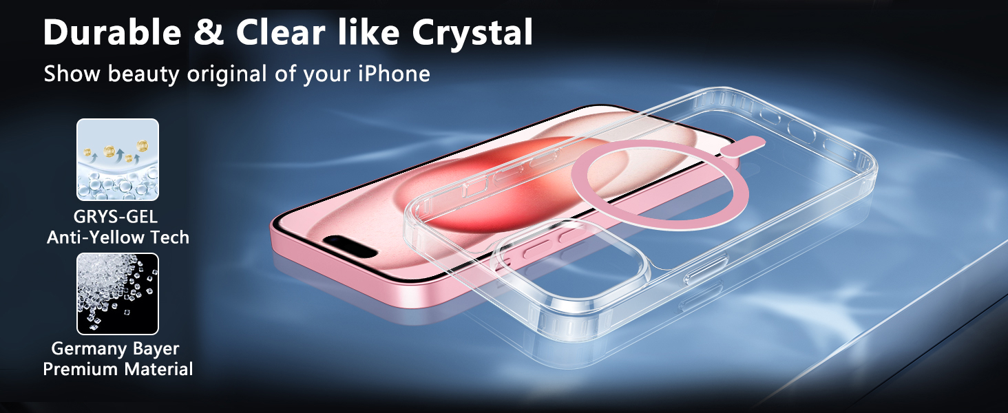 FNTCASE for iPhone 15 Phone Case: Defender Magnetic Clear Case Anti Yellowing Drop Protection Robust Shockproof Cell Phone Cover for iPhone 15 Case 6.1 Inch Pink Clear 10 q