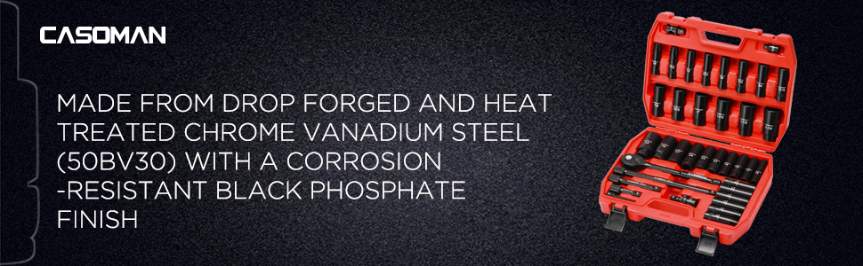 Manufactured from Heavy Duty Chrome Vanadium Alloy Steel  Corrosion-resistant Black Phosphate Finish
