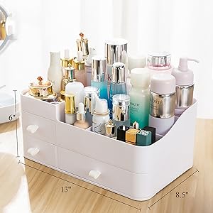 Makeup Organizer With Drawers Countertop Storage for Cosmetics Elegant Vanity Holder for Brushes