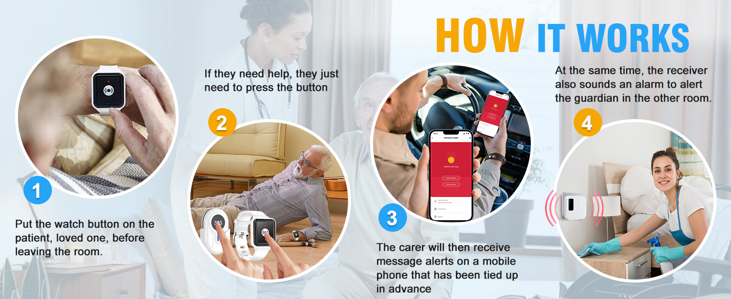 DAYTECH WiFi Smart Wrist Call Button, Wireless Panic Button Linked To Phone, Personal Alarm for Elderly, 1*Rechargable Wrist Button, 1*WIFI Receiver Supports Tuya 2.4GHz Wi-Fi 12 elderly alarm call button personal alarms for elderly panic alarm call bell pager