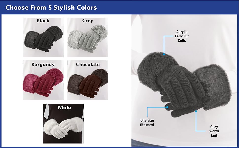 Collections Etc Foxy Faux Fur Trimmed Knit Gloves at Amazon Women’s ...