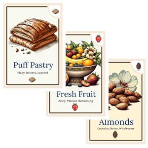Paris Pastries ingredient cards: Puff Pastry, Fresh Fruit, Almonds