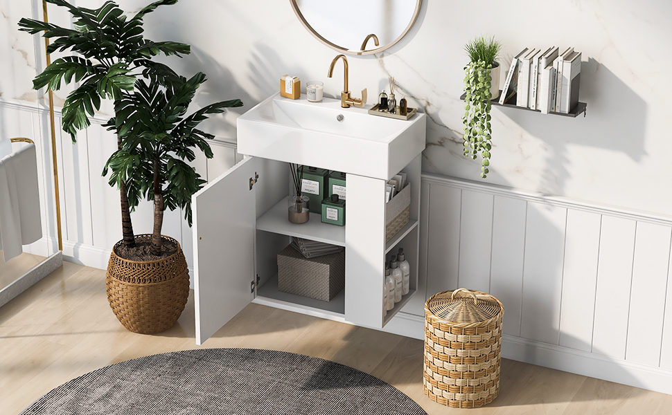 22 Inch Floating Bathroom Vanity With Sink, Wall Mounted