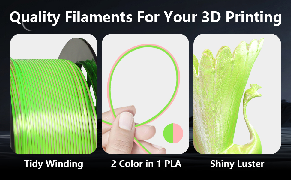 dual color in 1 silk 2 color in 1 lime green pink pla 3d printer printing filament 1kg/spool