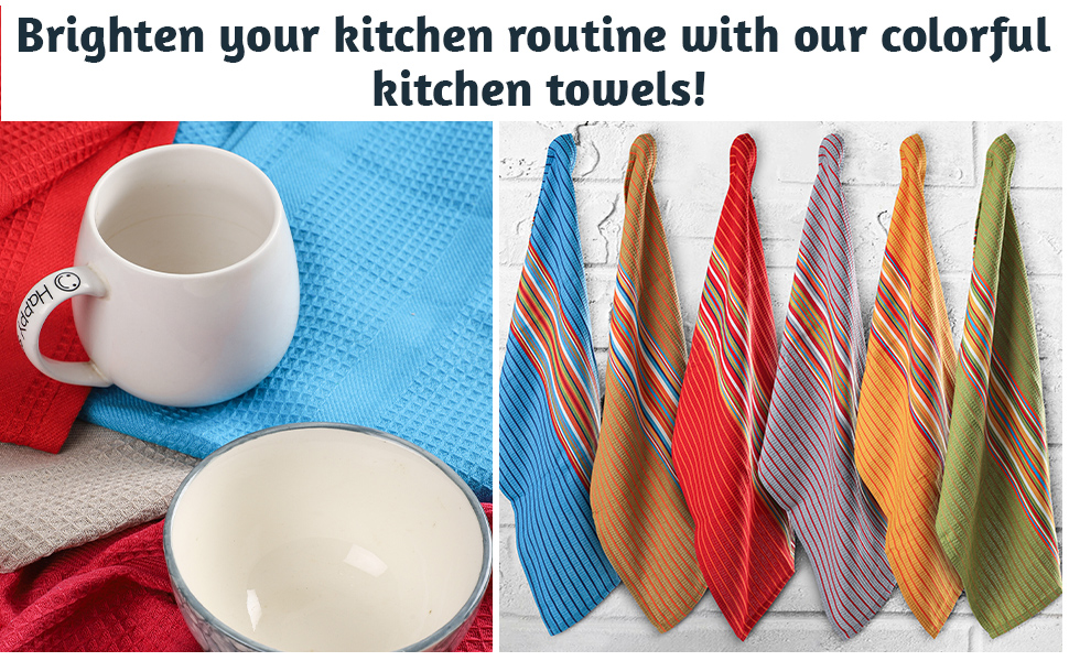 Vintage Vista Cotton Tea Towels for Kitchen (Pack of 12