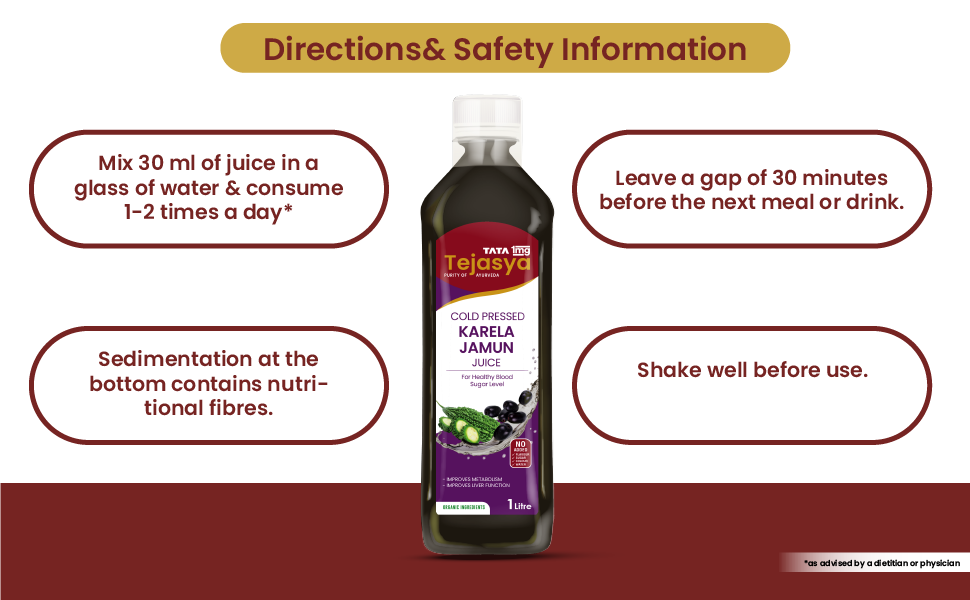 Tata 1mg Tejasya Karela Jamun Juice, Helps Control Blood Sugar Level