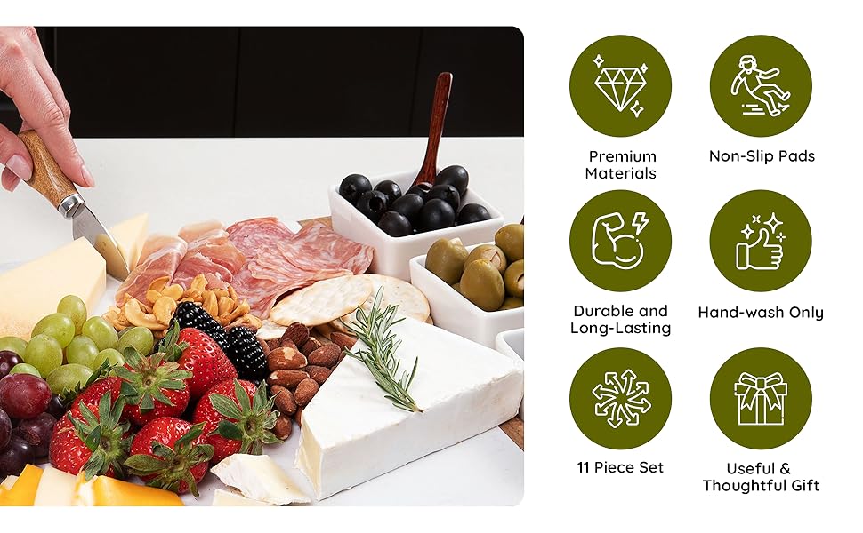 Marble and Acacia Wood Charcuterie Board Set - 11 Pieces with accessories housewarming cheese board