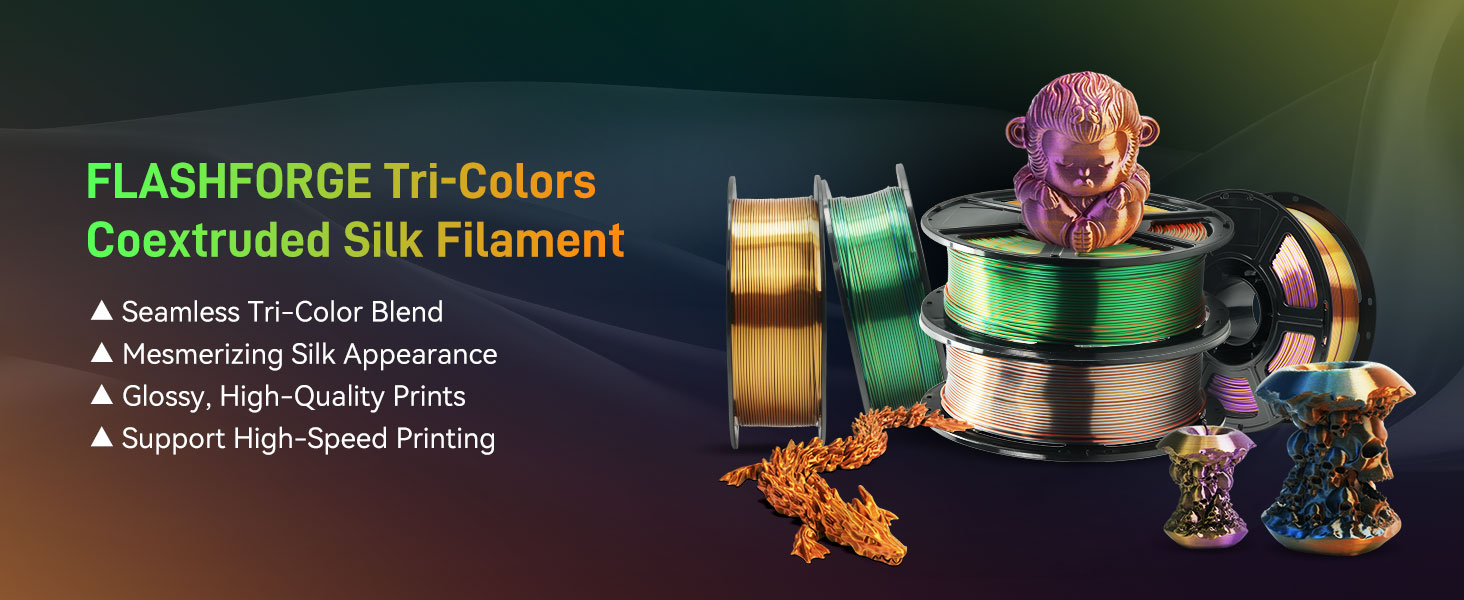 FLASHFORGE Tri-Colors Coextruded Silk Filament Black+Gold+Purple