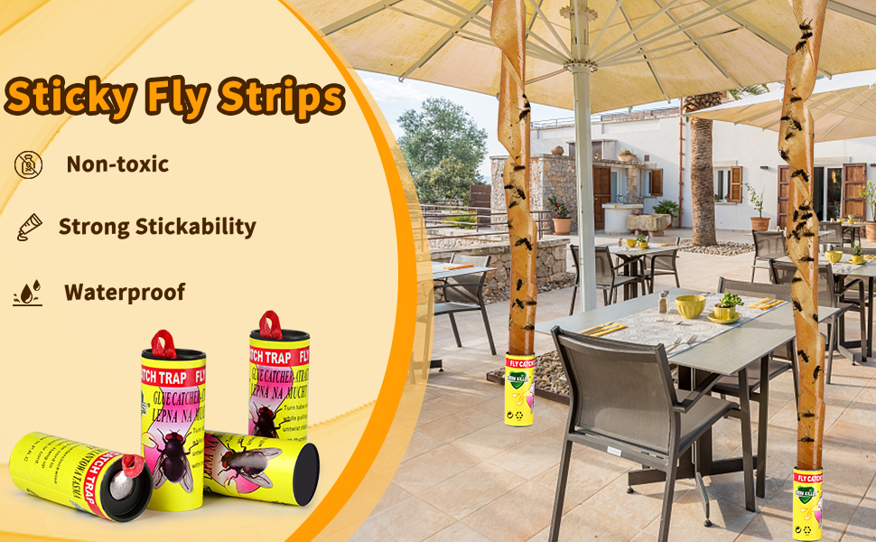 16 Pack Fly Paper, Fly Strips Hanging, Sticky Fly Ribbons Indoor