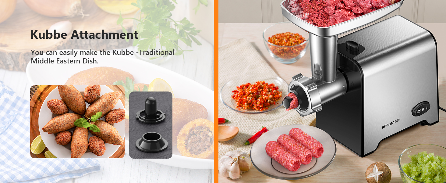 Food Grinder with Blade & 3 Plates, Sausage Stuffer Tubes & Kubbe Kit