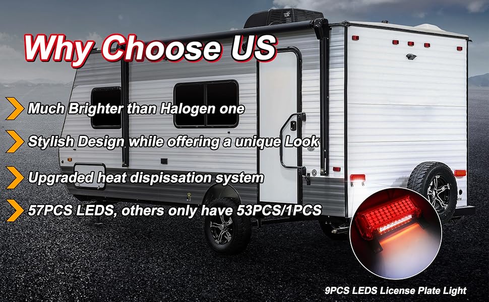 POVTOR Trailer Tail Lights 57 LEDs with Running/Turn Signal/Stop