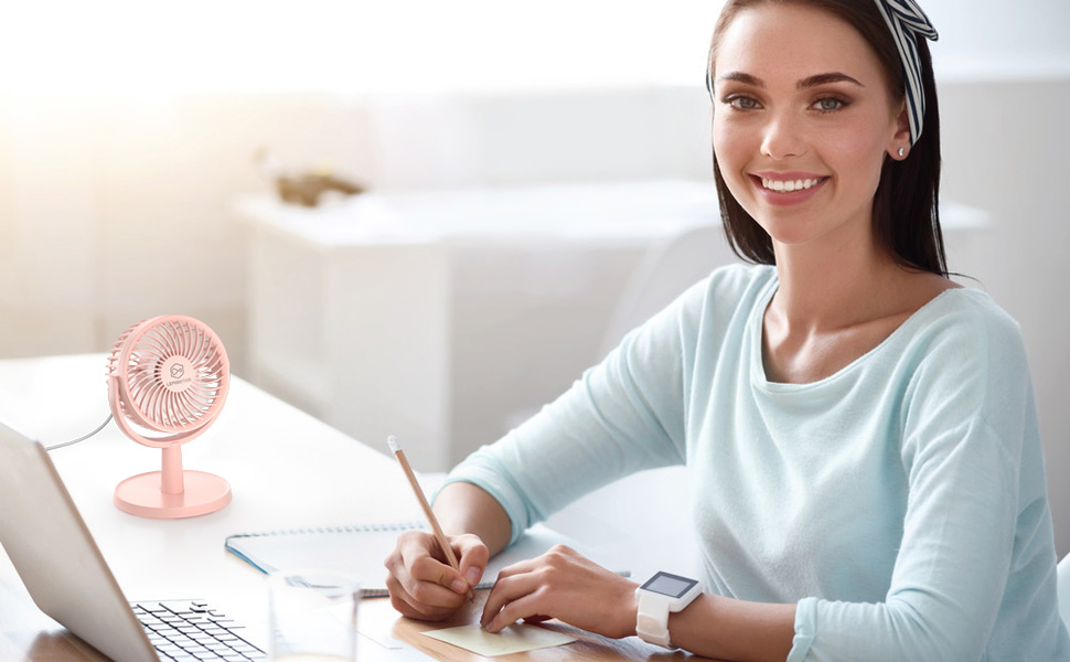 LEMOISTAR Small Desk Fan with 4 Speeds, Personal USB Mini Fans with