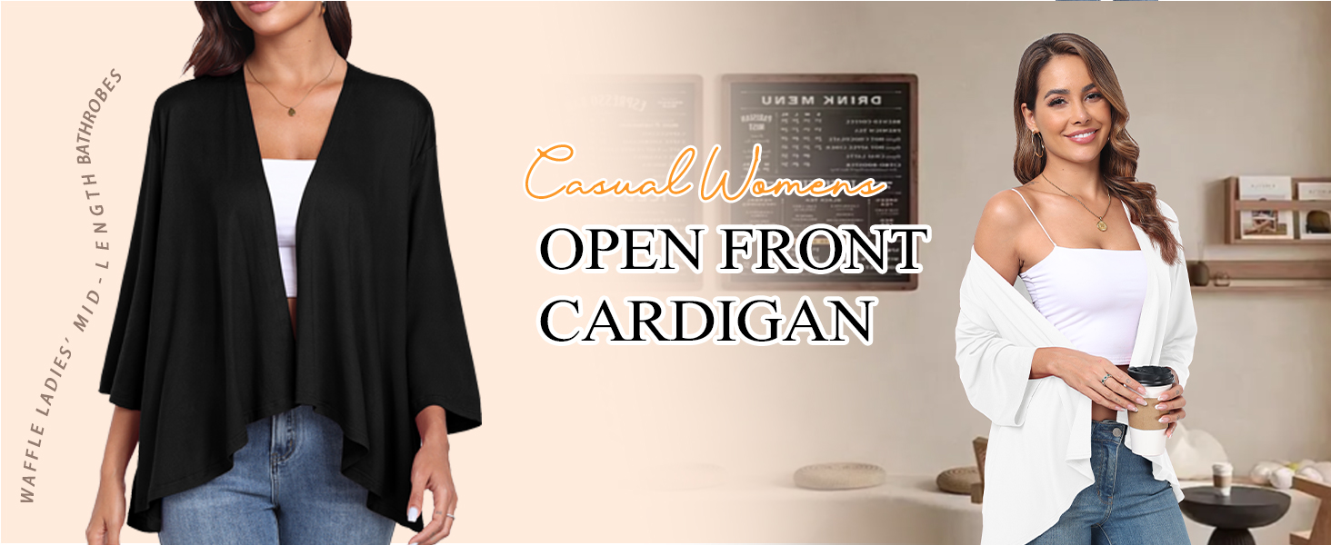 PrinStory Ladies Cardigan Kimono Cardigans 3/4 Sleeve Causal Soft Loose Open Front Kimono