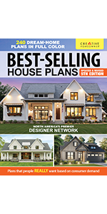 A home is lit up at dusk, text, Best-Selling House Plans