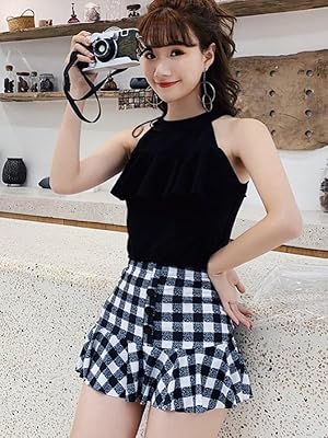 Amazon | [ISLAYCAOLILA] ビキニ 水着 フリル チェック スイムドレス