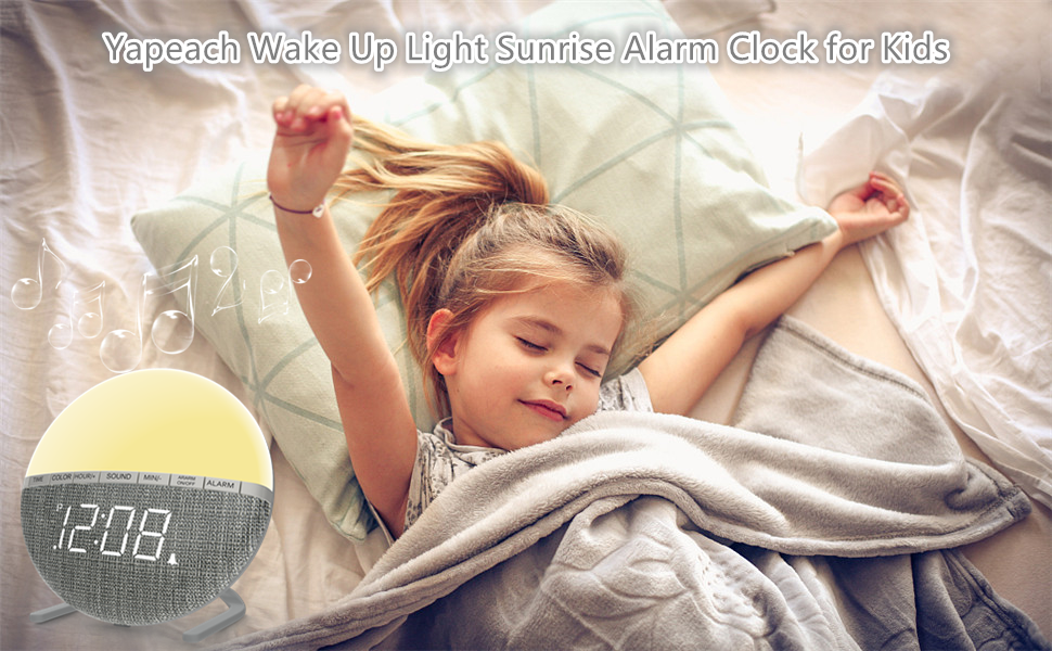 Yapeach Wake Up Light Sunrise Alarm Clock for Kids, Heavy Sleepers, Digital Alarm Clock, LED