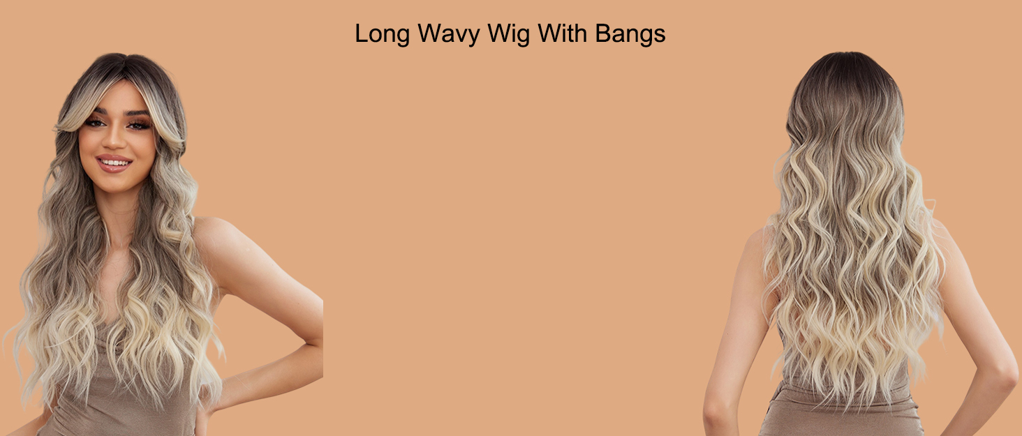 Ombre Blonde Wavy Wig With Bangs