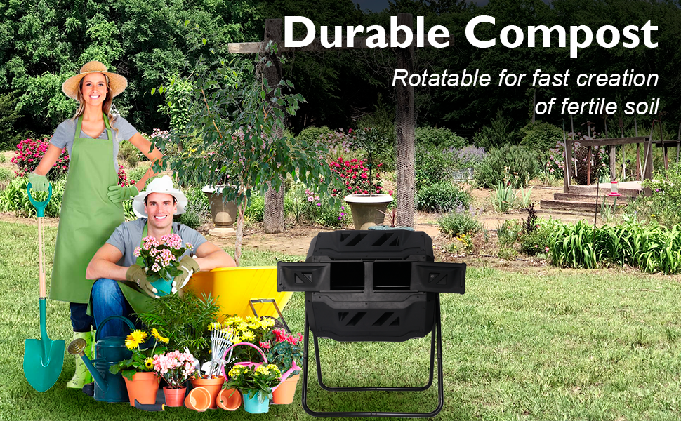 TRY & DO Dual Chamber Compost Tumbler, Outdoor Tumbling