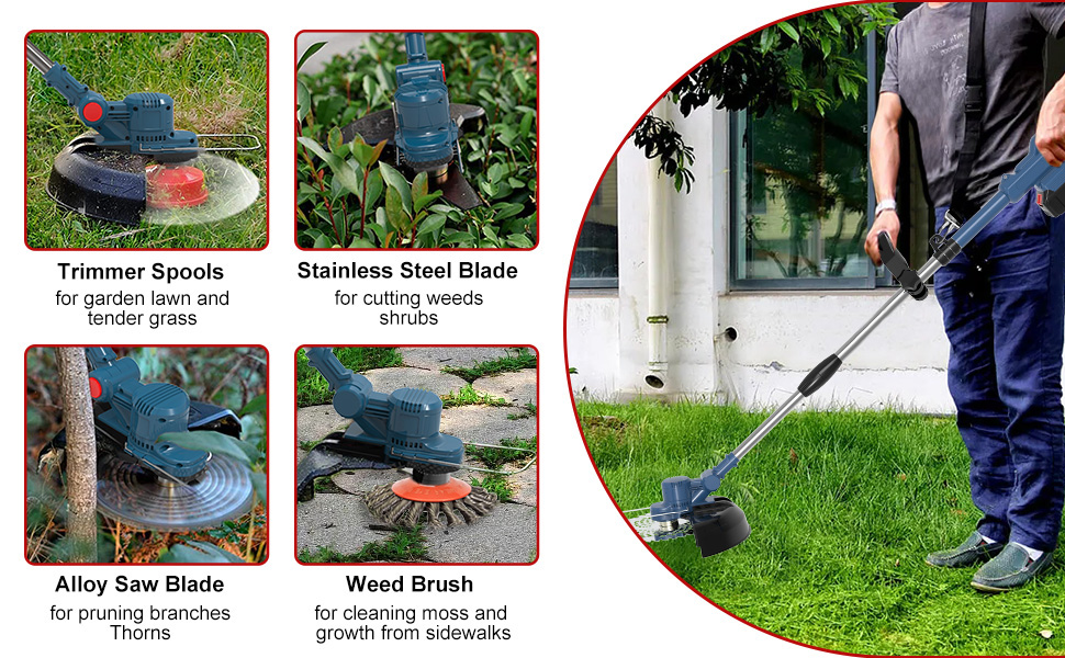 Hengriacly Electric Weed Wacker Battery Powered 4000mAh, 21V Weed Eater Cordless