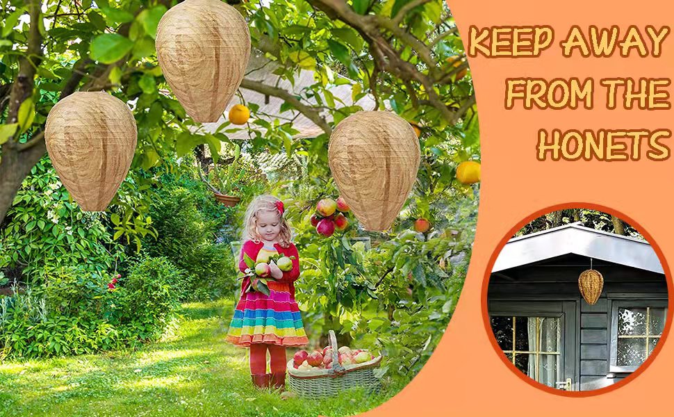 4 Pack Wasp Nest Decoy, Waterproof Hanging Fake Wasp Nest Bee Natural