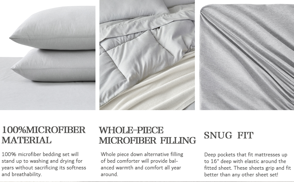 Umchord Twin Comforter Set, 6 Piece Grey Comforter Set