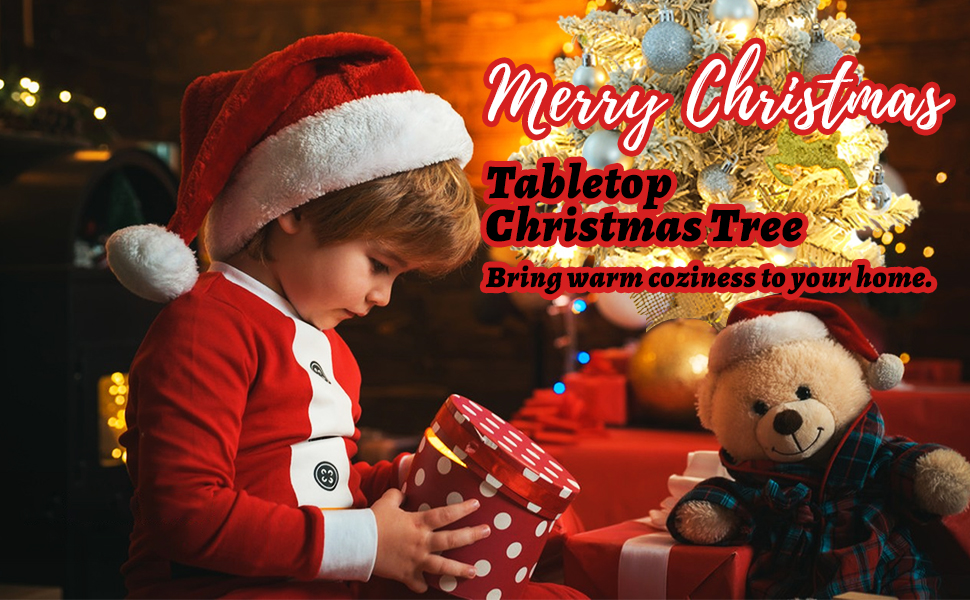 FIMAGO 24 Inch Tabletop Mini Christmas Tree Set, Prelit