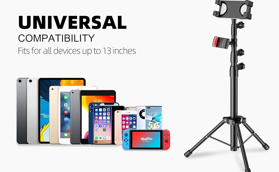 Ipad Tripod Stand, Height Adjustable iPad Tripod Tablet Stand Floor