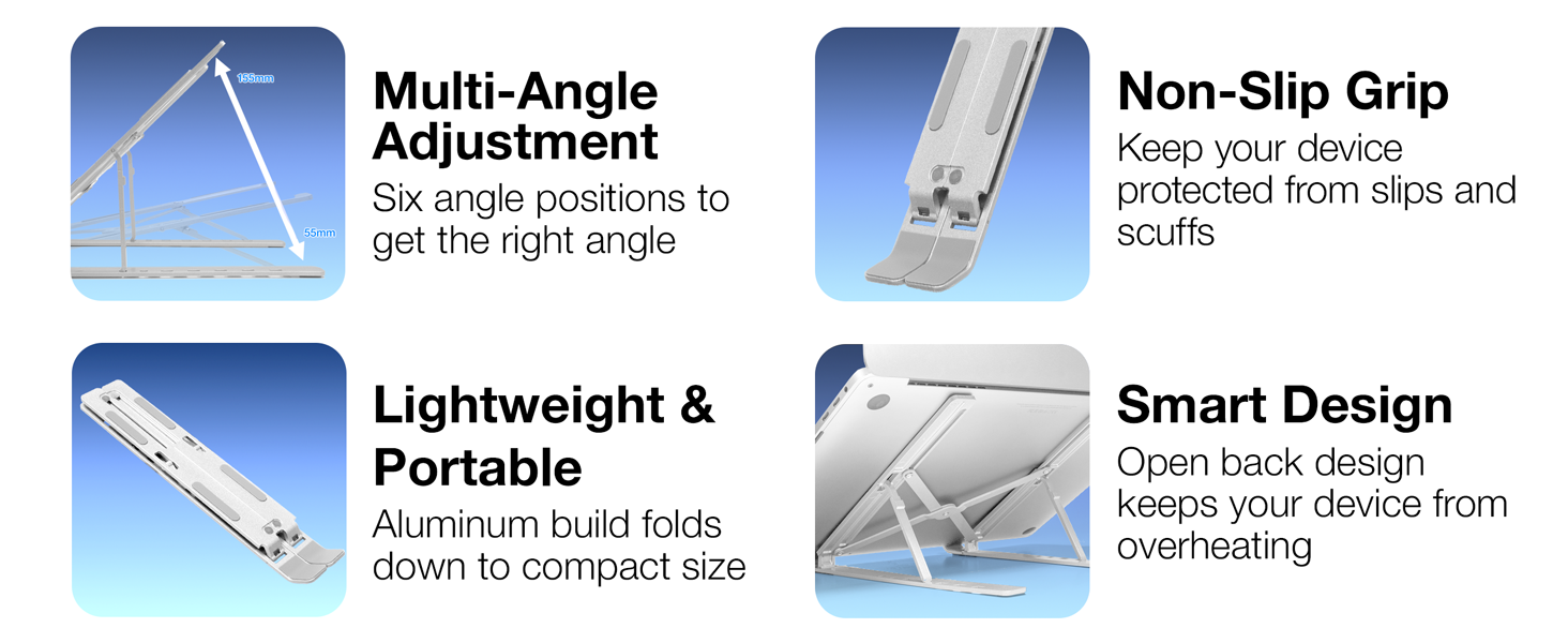 Features multi-angle adjustment, lightweight and portable, non-slip grip, smart design