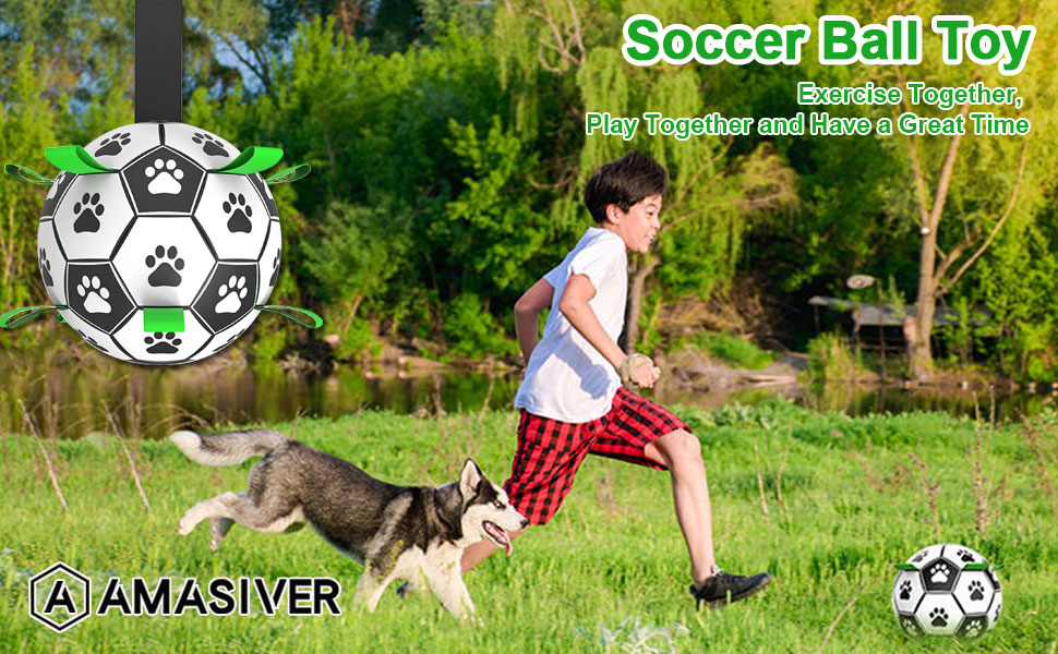 Dog Toys Soccer Ball with Straps, World Cup Interactive Dog Toys for Tug of War