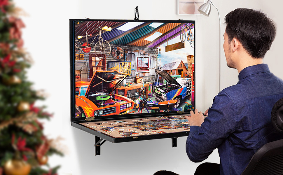 Lavievert Wall Mounted Folding Puzzle Table with Cover