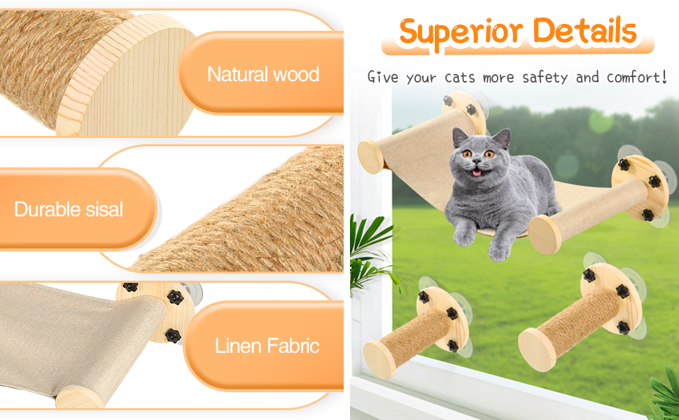 Calmbee Cat Window Perch with Step for Indoor Cat, Cat Hammock for Window with