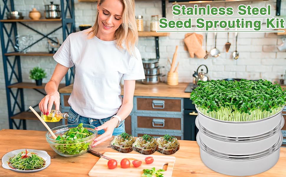 Stainless Steel Seed Sprouting Tray Kit Stackable 3Tier