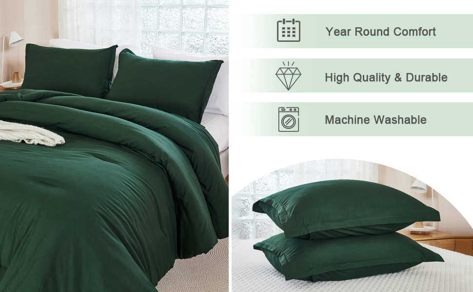 Andency Dark Green California King Comforter Set, 3 Pieces