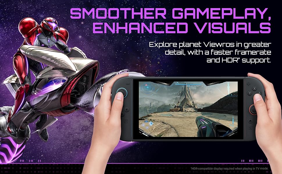 Text reads 'SMOOTHER GAMEPLAY, ENHANCED VISUALS'. Appears to be a gaming-related banner with purple text on dark background.