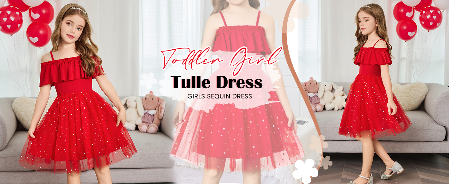 Arshiner Toddler Girl Tulle Dress Girls Sequin Dresses Off Shoulder Flutter Sleeve Dress