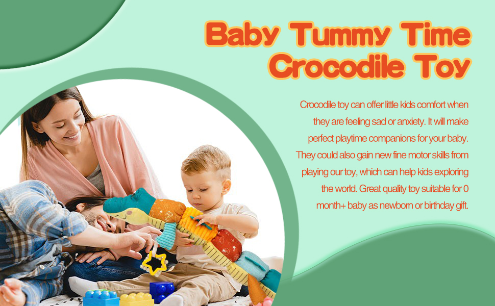 DMG Musical Crocodile Baby Toys, Activity Soft Toys with Multi-Sensory Crinkle, with Rattle, Ruler &Multi-Textures, Baby Teething Toys, Cute Stuffed Animal Tummy Time Toys for Newborn 0 3 6 12 Months 35 9