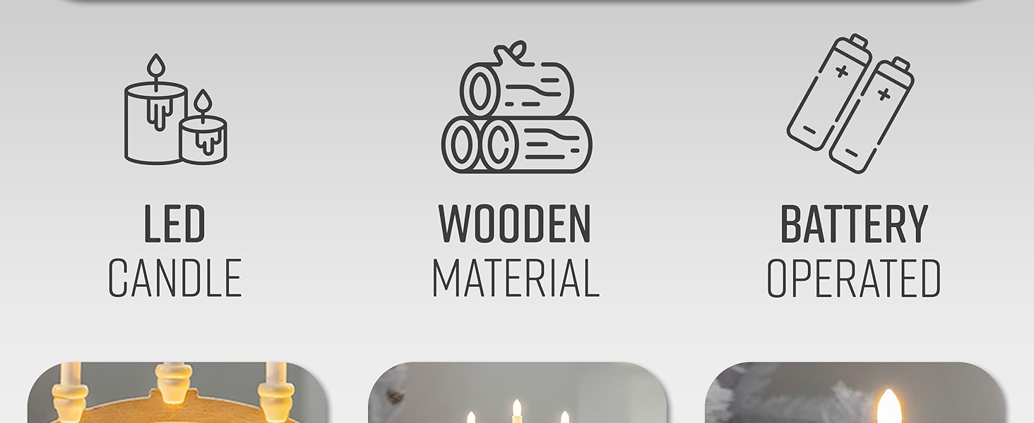 GloBrite Wooden Candle Bridge with 7 White LED Candles Battery LED