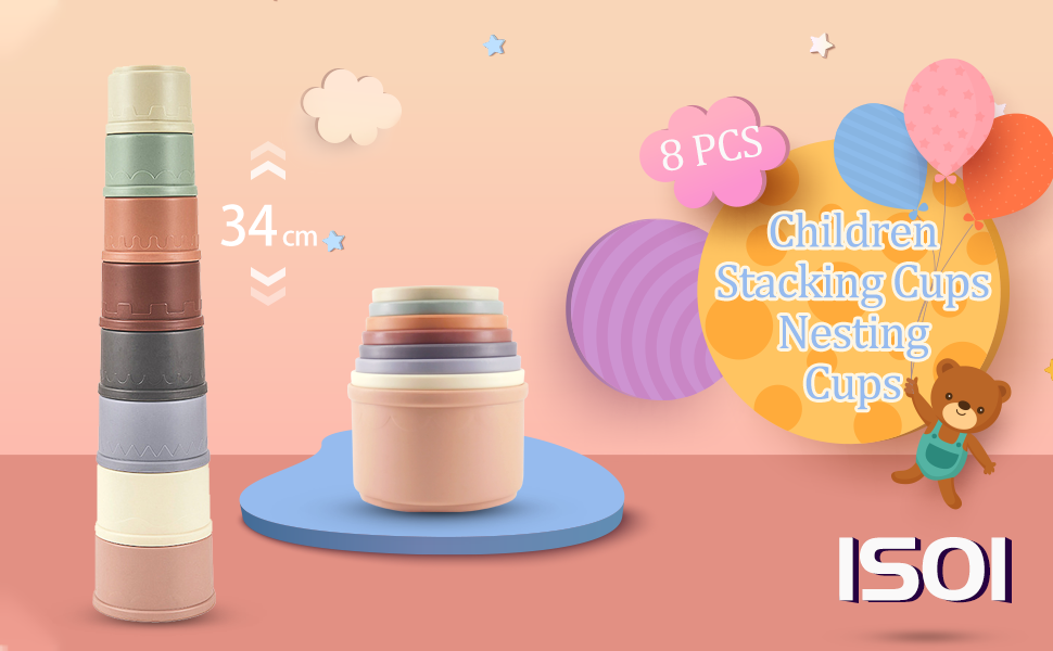 ISOI Stacking Cups Baby Toy, Rabbit Stacking Cup, 8 Colors Nesting Cups