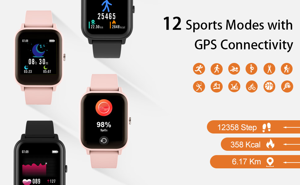 Blackview Smart Watch, 1.3"Touch Screen Fitness Watch with Blood Oxygen