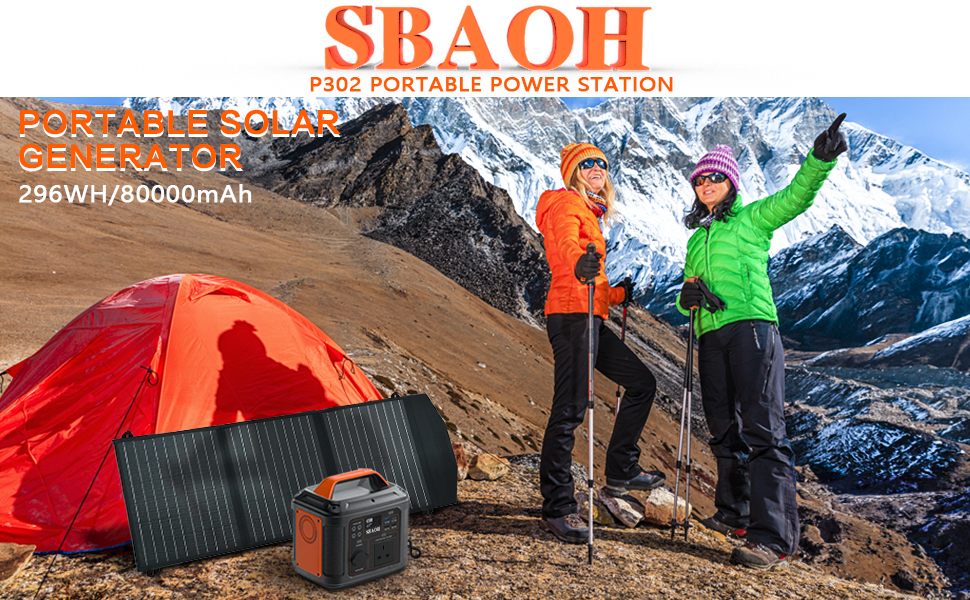 Portable power station 300W, SBAOH 296Wh generator quick charge 230V AC