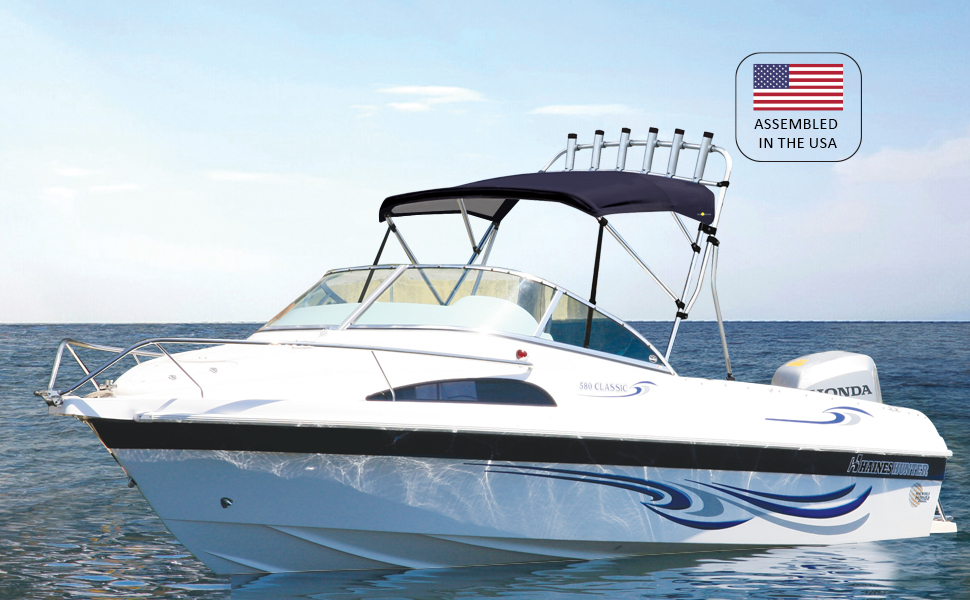 Oceansouth 3 Bow Bimini Top with Rocket Launcher 4ft Length