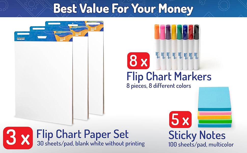 3 Large Easel Paper Pads Complete Set of Flip Chart Paper With