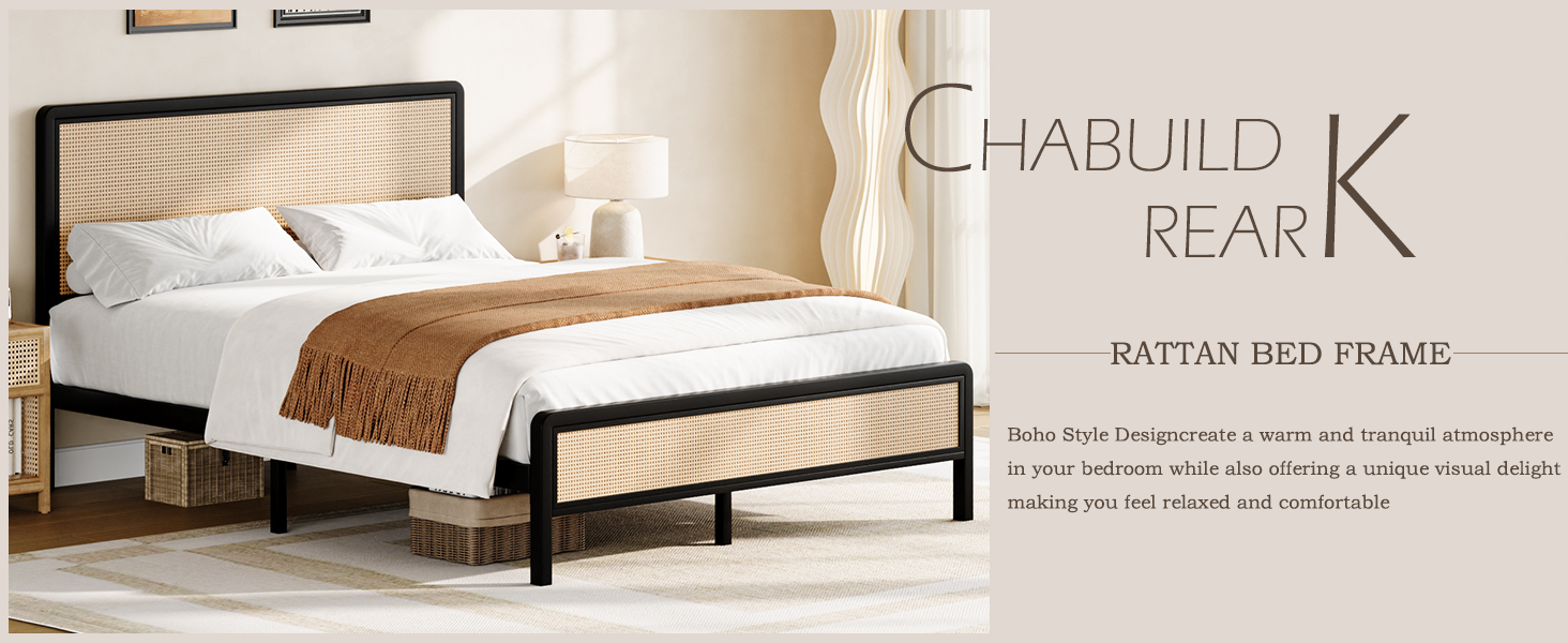 CHABUILDREARK Full Size Bed Frame, Boho Platform Bed with
