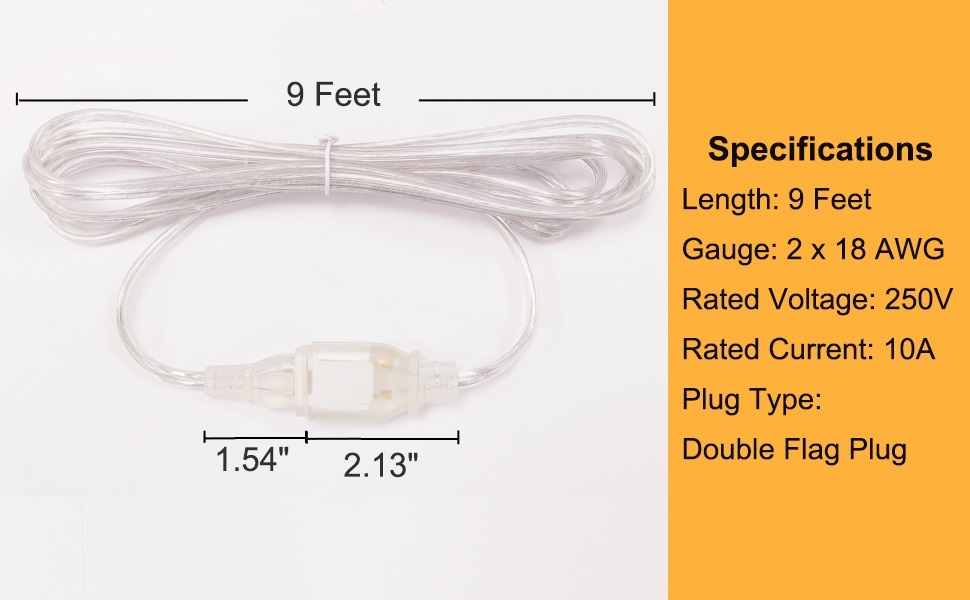 Haultop 2 Pack Clear Extension Cord, 9 Feet Male to Female