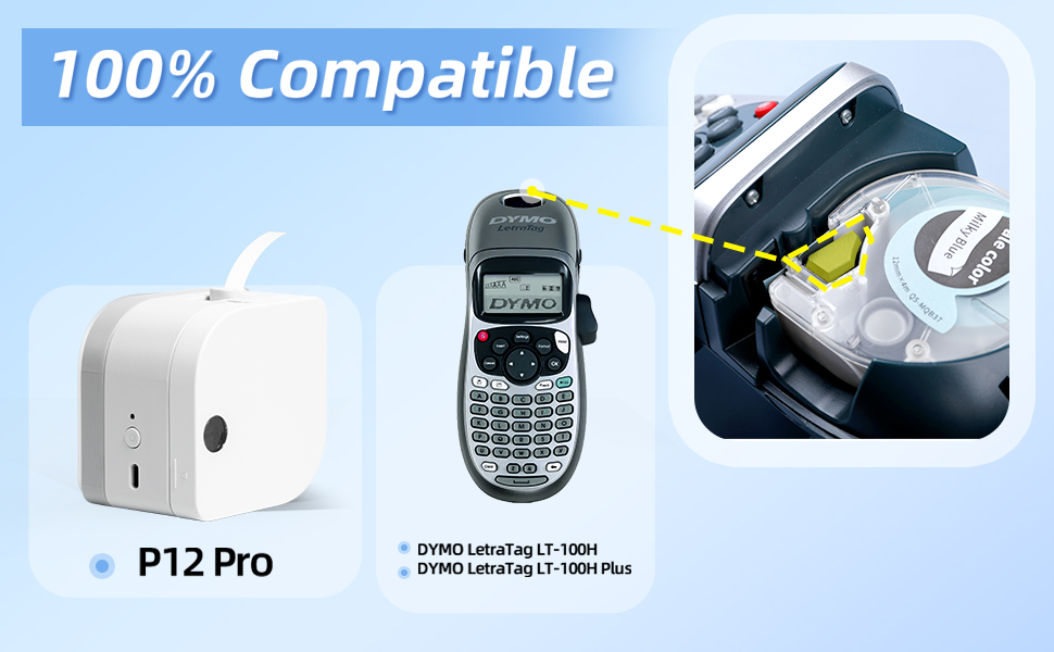 Compatible with Dymo LetraTag LT100H Refills, Durable Label Tape