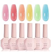 MelodySusie Jelly Gel Nail Polish Set,6 Transparent Colors,Milky or Jelly Texture,Spring and Summ...