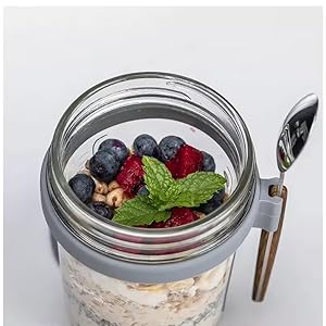 overnight oat jar with lid and spoon Leak Proof Oatmeal Container