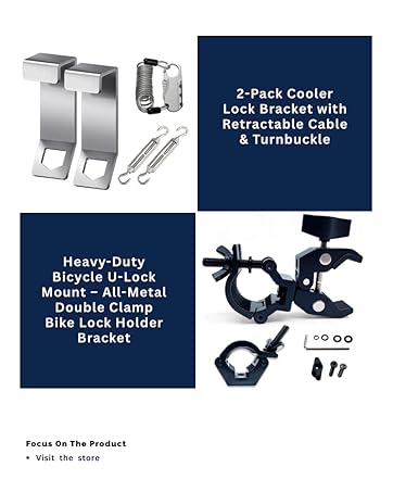2-Pack Cooler Lock Bracket with Retractable Cable & Turnbuckle